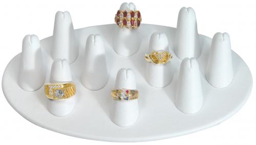 Oval 10-finger ring display- White Faux  Leather